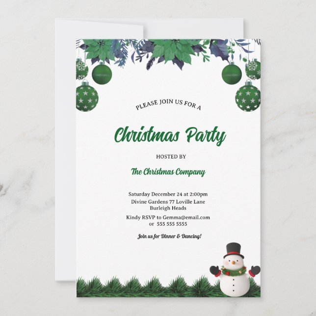 Christmas Party Santa Claus Modern in Green Invita Invitation (Front)