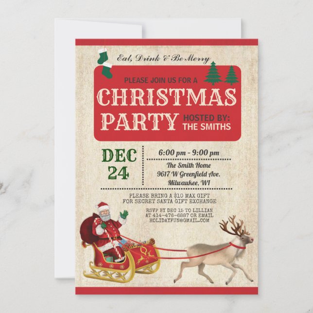 Christmas Party Santa Sleigh Invitation (Front)