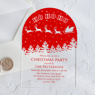 Christmas Party Santa Sleigh Reindeer Red Acrylic Invitations
