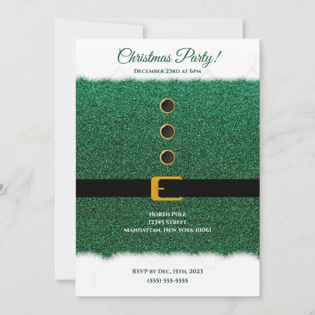 Christmas Party-Santa's Dazzling Green Outfit- Invitation (Front)