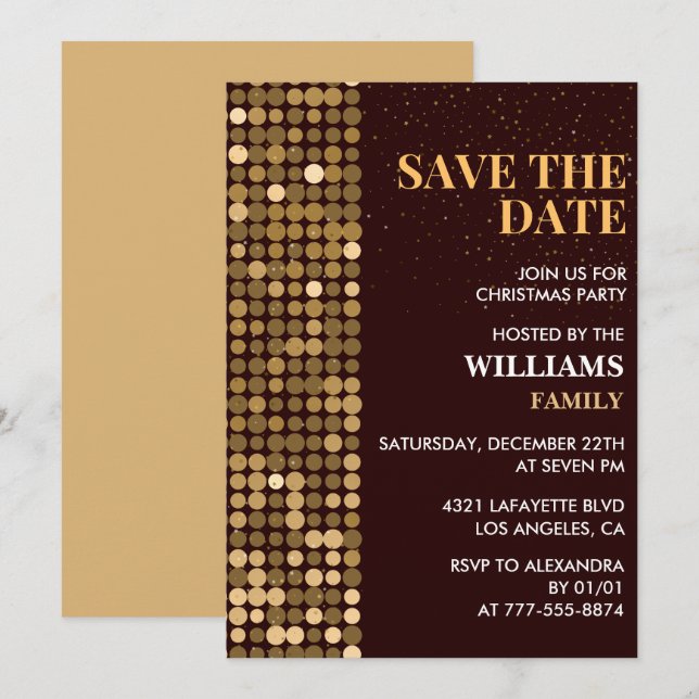 Christmas Party  Save the date Gold Invitation (Front/Back)