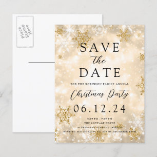 Christmas Party Save The Date Gold Winter Wonder Announcement Postcard