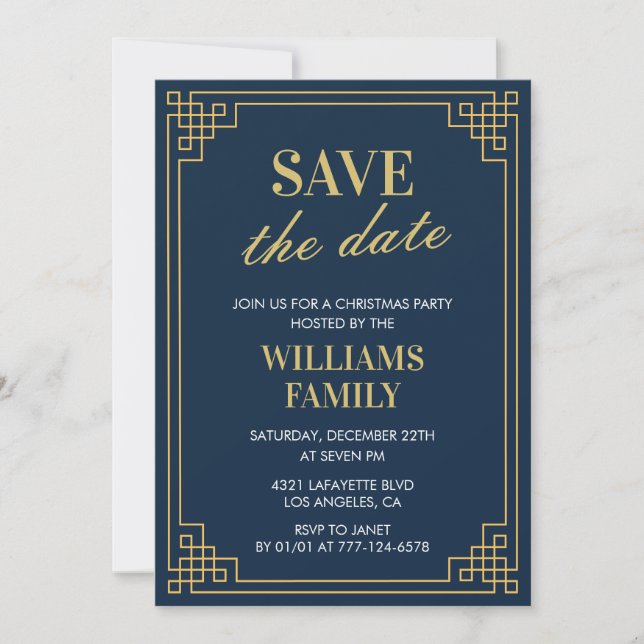 Christmas Party  Save the date Navy Invitation (Front)