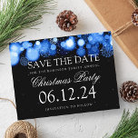 Christmas Party Save The Date Winter Wonder Blue Announcement Postcard<br><div class="desc">Elegant Christmas Party / Winter Party / Dinner Party / Holiday Party / Corporate Party Invitation "Save The Date" template with sparkling / sparkly Winter Wonder Blue on black.</div>