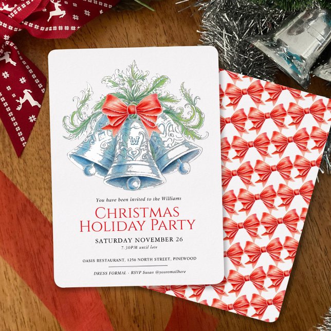 Christmas party silver bells red bow watercolor (Creator Uploaded)