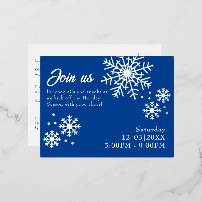 Christmas Party Silver Foil Snowflake Postcard (Front/Back)