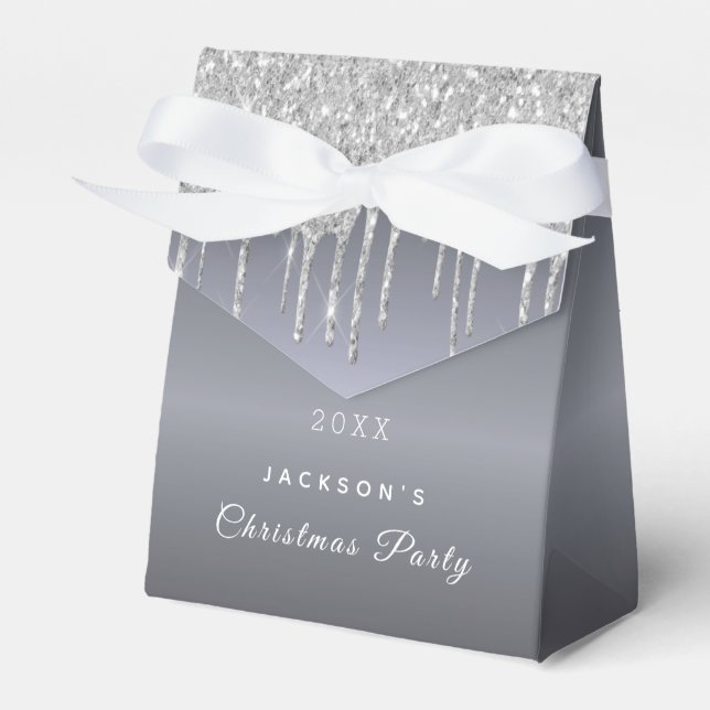 Christmas Party silver glitter drip elegant modern Favour Box (Front Side)