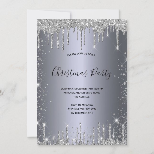 Christmas Party silver glitter sparkle winter Invitation (Front)