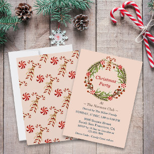 Christmas Party Simple Wreath Candy Canes Invitation