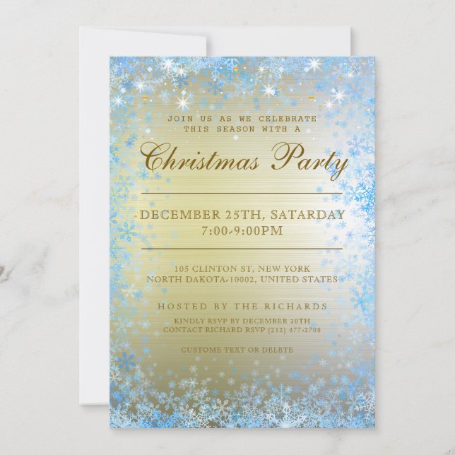 Christmas Party Snowflake Glitter Sparkle Stars Invitation (Front)