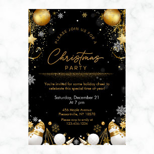 Christmas Party Snowflakes Sparkles and Snowmen Invitation