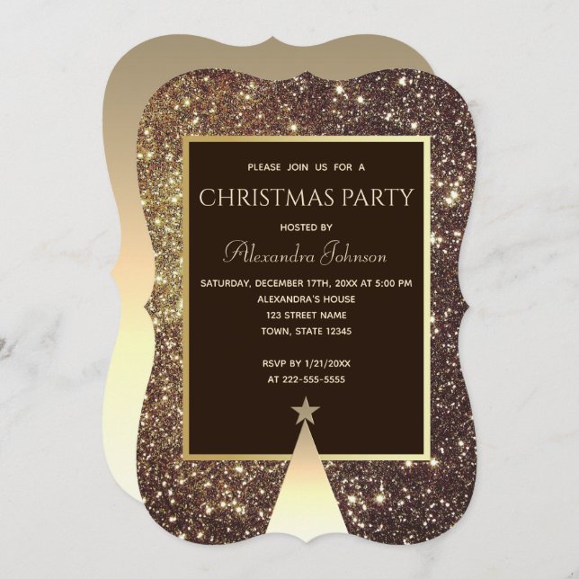 Christmas Party Sparkle Gold Invitation (Front/Back)