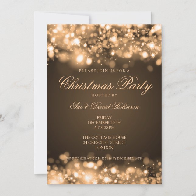 Christmas Party Sparkling Lights Gold Invitation (Front)