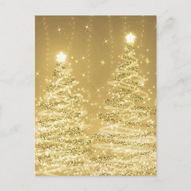 Christmas Party Sparkling Trees Gold Invite  Postcard (Front)