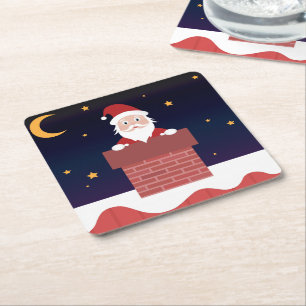 Christmas party supplies, Santa down the chimney Square Paper Coaster