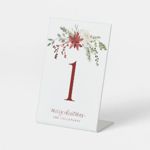 Christmas Party Table Numbers Elegant Greenery Pedestal Sign