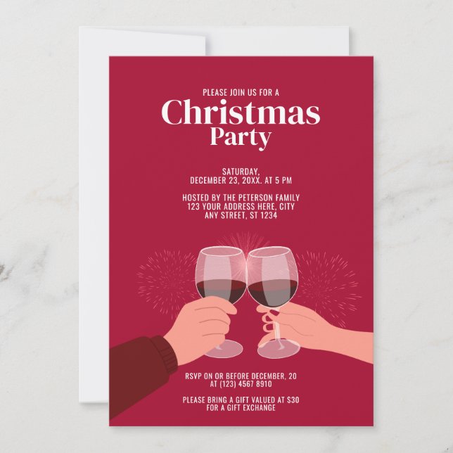 Christmas Party | Toasting Wine Glasses Invitation (Front)
