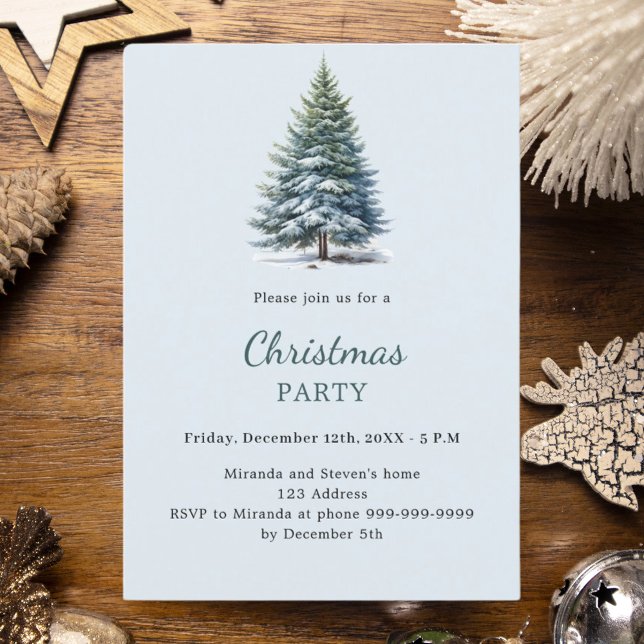 Christmas Party tree snow hand-drawn  blue Invitation (Creator Uploaded)