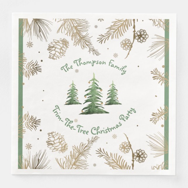 Christmas Party, Trim-The-Tree, Family Name,  Napkin (Front)