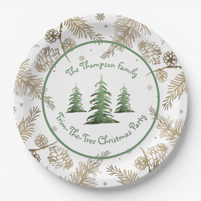 Christmas Party, Trim-The-Tree, Family Name,  Paper Plate (Front)