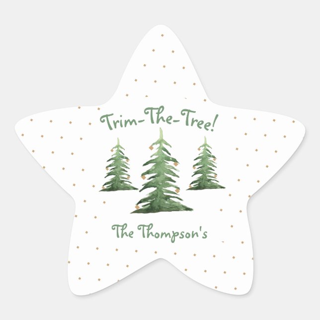 Christmas Party, Trim-The-Tree, Family Name,  Star Sticker (Front)