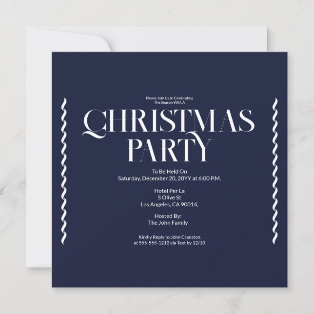 Christmas Party Vintage Elegant blue Invitation (Front)