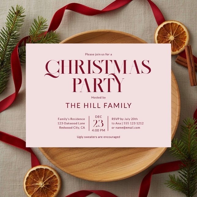 Christmas Party Vintage Elegant Red Invitation (Creator Uploaded)