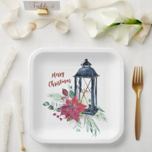 Christmas Party Vintage Lantern Paper Plate