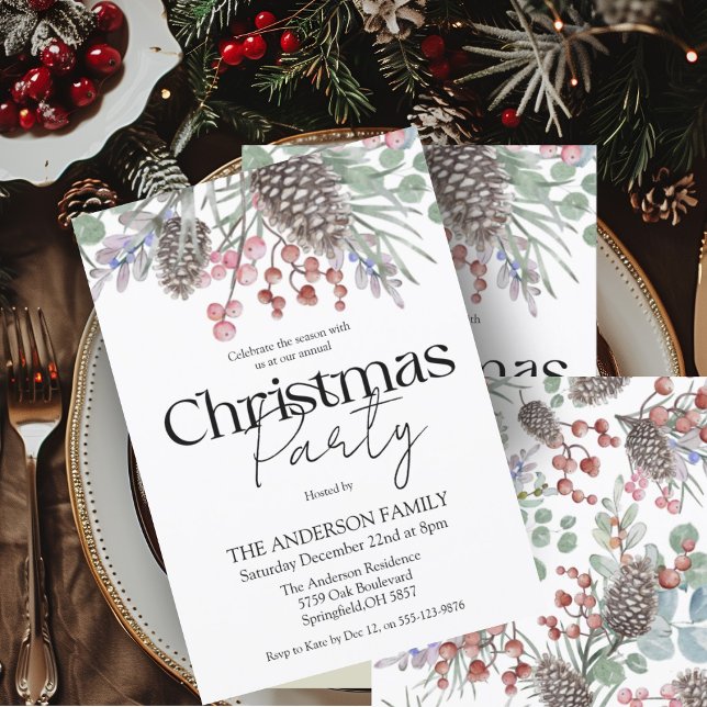 Christmas Party Watercolor Botanical Invitation (Creator Uploaded)