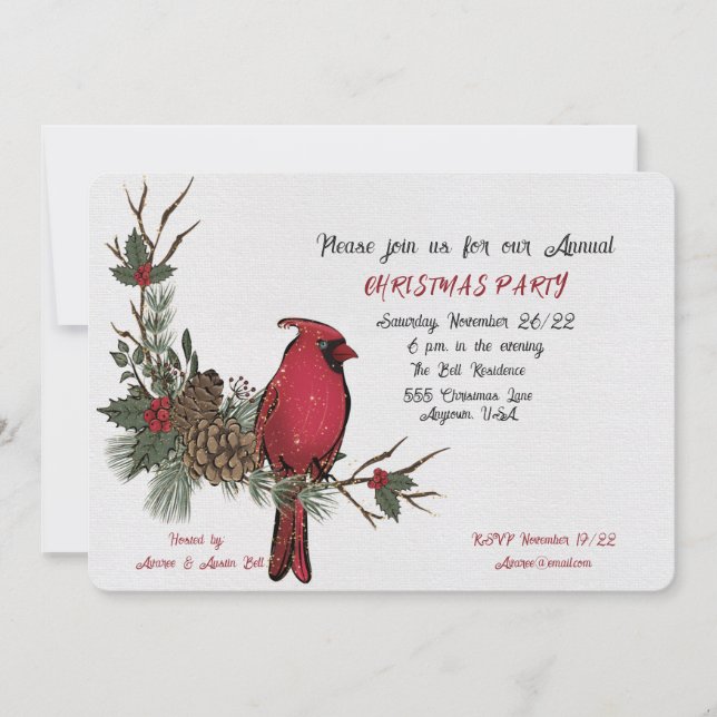 Christmas Party Watercolor Cardinals Invitation (Front)