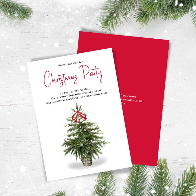 Christmas Party Watercolor Christmas Tree Party Invitation (Christmas party invitation with watercolor Christmas tree)