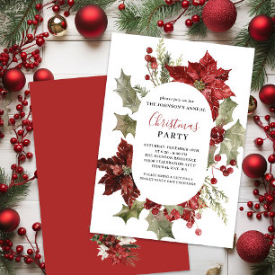 Christmas Party Watercolor Poinsettia Wreath Invitation