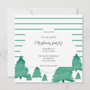 Christmas Party Watercolor Tree Illustration Invitation