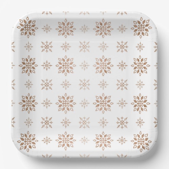 Christmas Party Watercolor Winter Snowflakes Paper Plate (Front)