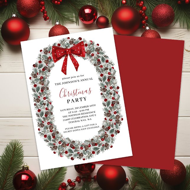 Christmas Party Watercolor Wreath Invitation (Christmas Party Watercolor Wreath Invitation)