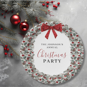 Christmas Party Watercolor Wreath Paper Plate