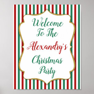 Christmas Party Welcome Sign Green Red Gold