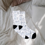 Christmas Party white blue knitted winter wear Socks<br><div class="desc">White background with a pattern in blue of knitted mittens,  socks and beanies.    Personalise and add your name.</div>