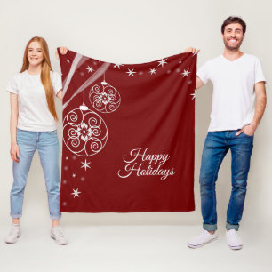 Christmas Party White Ornaments Stars Red Elegant Fleece Blanket