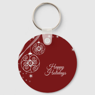 Christmas Party White Ornaments Stars Red Elegant Key Ring