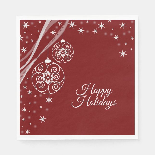 Christmas Party White Ornaments Stars Red Elegant Napkin (Front)
