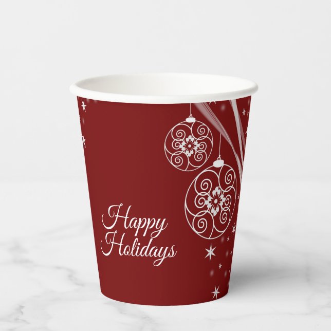 Christmas Party White Ornaments Stars Red Elegant Paper Cups (Front)