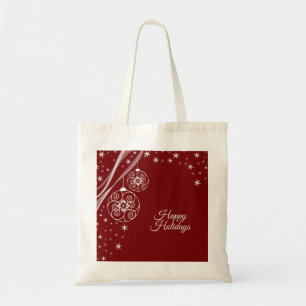 Christmas Party White Ornaments Stars Red Elegant Tote Bag