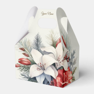 Christmas Party White Red Flowers Holidays Elegant Favour Box