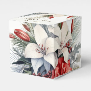 Christmas Party White Red Flowers Holidays Elegant Favour Box