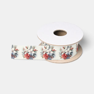 Christmas Party White Red Flowers Holidays Elegant Satin Ribbon