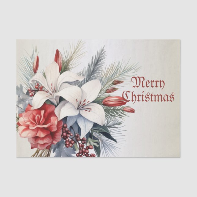 Christmas Party White Red Flowers Holidays Elegant Tissue Paper (Front)