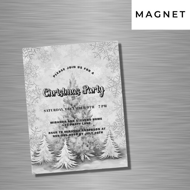 Christmas party white silver snowflakes luxury magnetic invitation (Creator Uploaded)