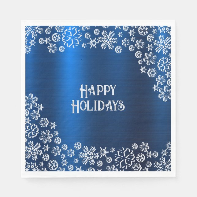 Christmas Party White Snowflakes Navy Blue Napkin (Front)