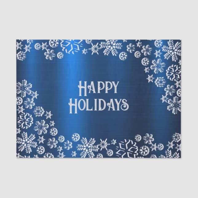 Christmas Party White Snowflakes Navy Blue Tissue Paper (Front)